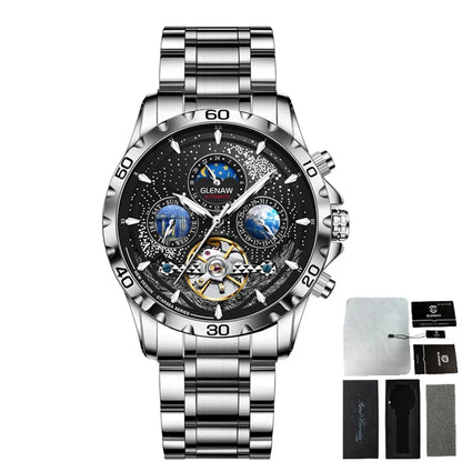 Relógio Masculino GLENAW Design, Marca de Topo, Luxo, Moda e Negócios, Automático, Impermeável, Relógio Mecânico para Homem