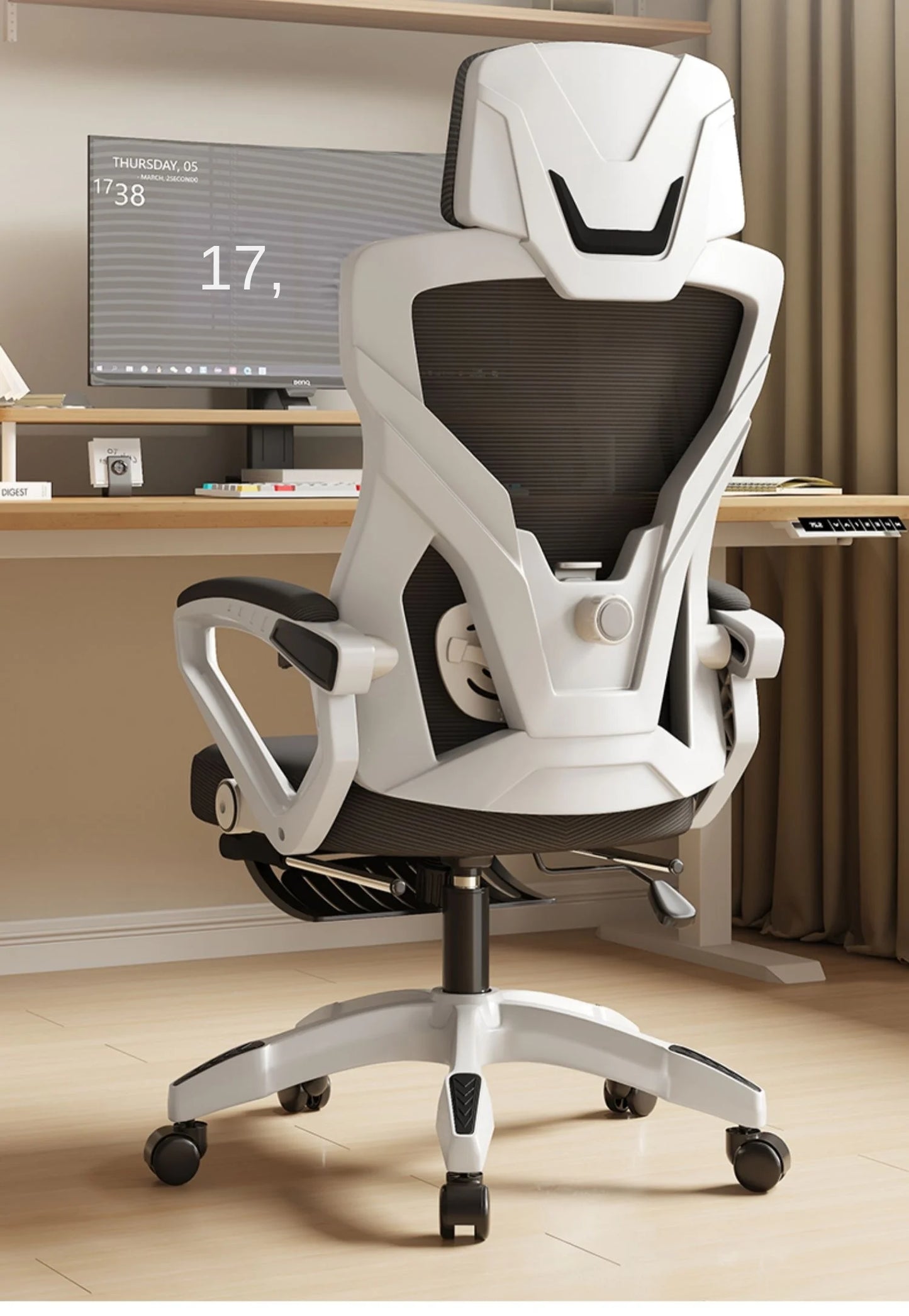 Scaun ergonomic rabatabil, scaun de birou confortabil, scaun de calculator pentru casă, cămin studențesc, scaun de gaming cu suport pentru picioare