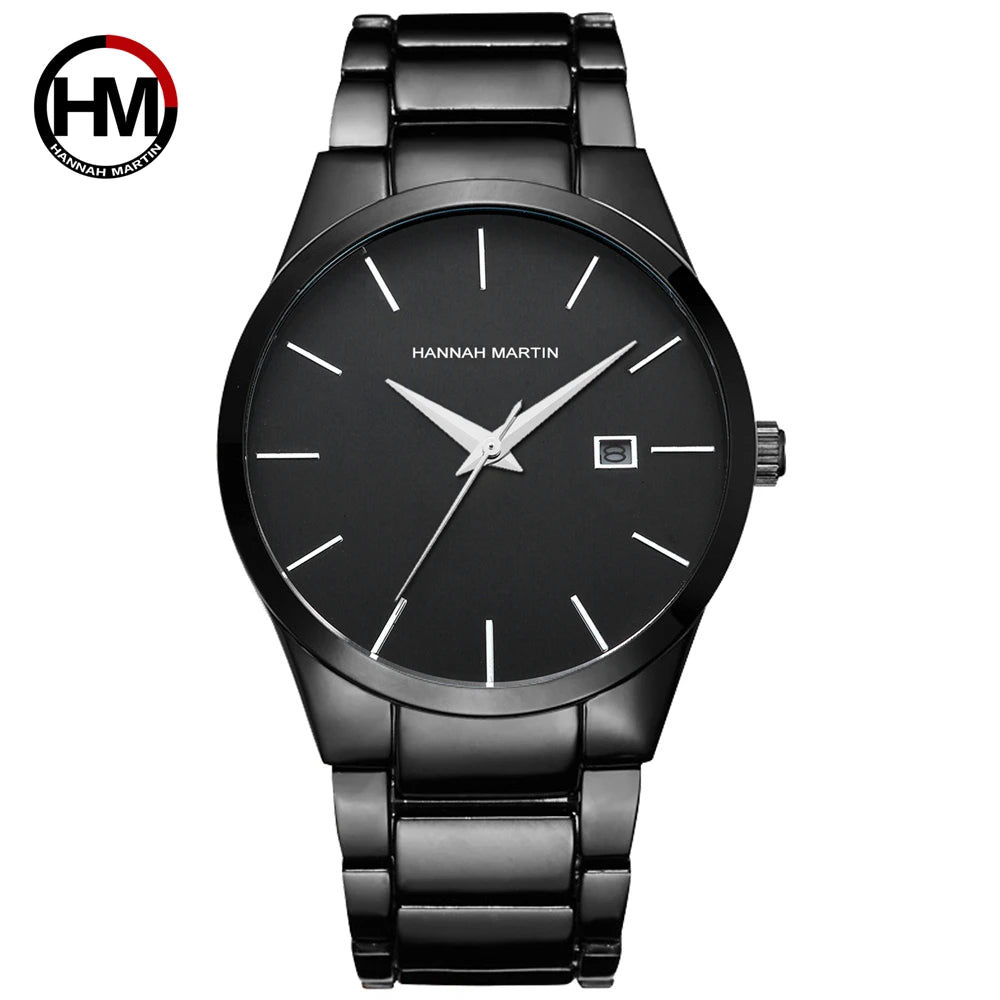 Hannah Martin férfi karóra, rozsdamentes acél tok, kvarc szerkezet, 41 mm-es számlap, üzleti stílus, naptárkijelzéssel (utánzat)