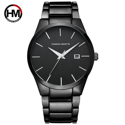 Hannah Martin férfi karóra, rozsdamentes acél tok, kvarc szerkezet, 41 mm-es számlap, üzleti stílus, naptárkijelzéssel (utánzat)