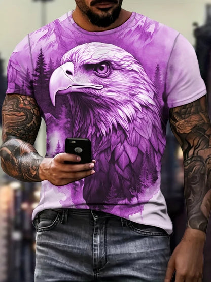 Patriottisch 3D-T-shirt voor heren met adelaarprint, casual ronde hals, korte mouwen, pullover voor zomerse mode en outdooractiviteiten, herenkleding