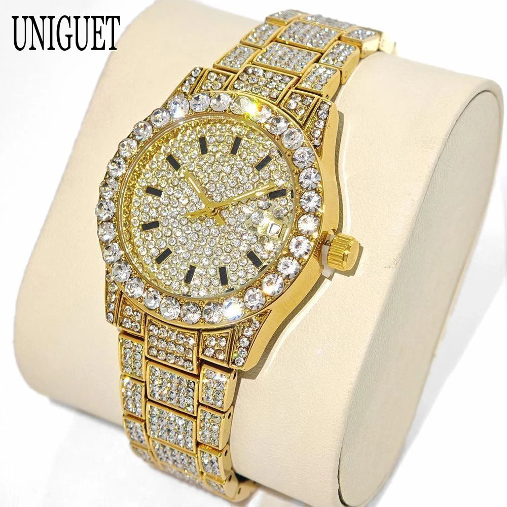 Hot Fashion Luxury Brand UNIGUET Womens Watch Elegant Pink Diamond Small Dial BlingBling Quartz Ladies Mini Iced Wristwatch Gift