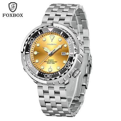 FOXBOX  Top Brand Fashion Diver Watch Men 50ATM Waterproof Date Clock Sport Watches Mens Quartz Wristwatch Relogio Masculino
