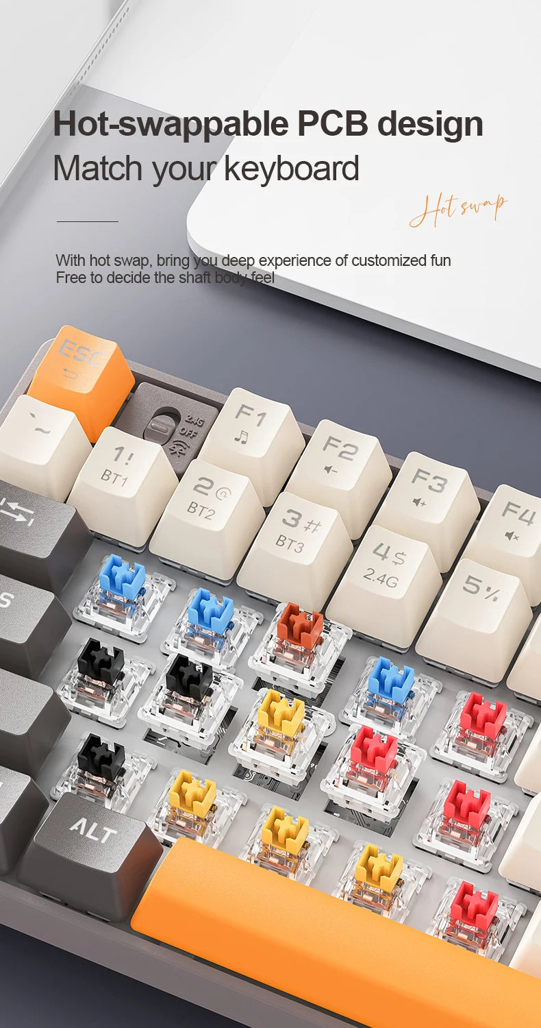 SMAILWOLF MK87 teclado mecânico sem fios Bluetooth para e-sports, com teclas completas, hot-swap e personalização