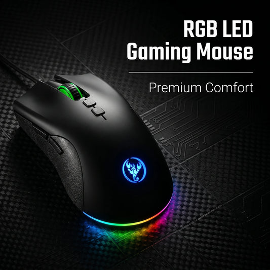 High-End Ergonomic Gaming Mouse, USB Wired Gaming Mouse with 6400 DPI, RGB Breathing LED Lights, Anti-Slip Grip, 7 Programmable Buttons for PC