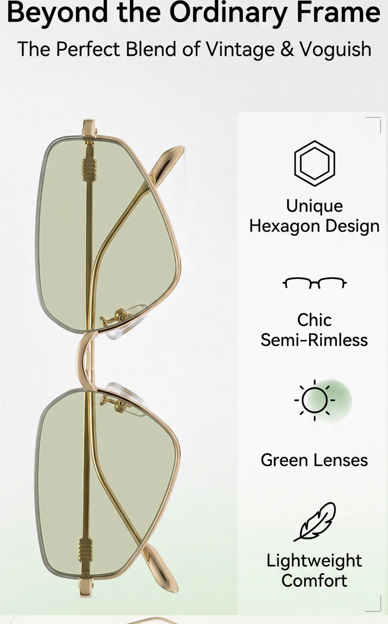 Vintage Semi-Rimless Polygon Punk Sunglasses Women 2026 Luxury Brand Cat Eye Metal Small Frame Sun Glasses Ladies Classic Shades