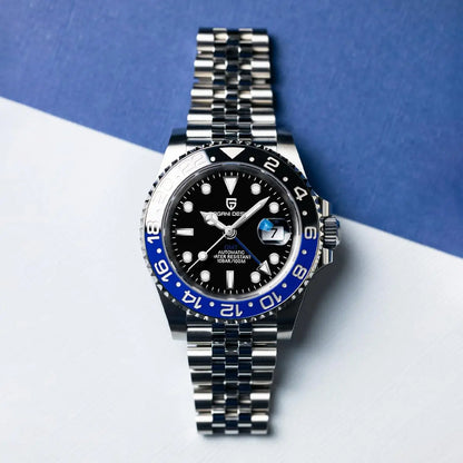 Relógio PAGANI DESIGN 40MM GMT para Homem, Luxo, Safira AR, Mecânico, Luneta em Cerâmica, Automático, 100M à Prova de Água, Relógio para Oferta