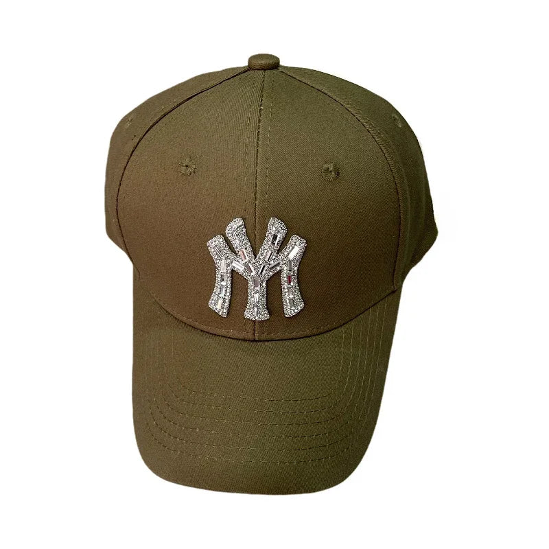 Boné com Brilhantes MY para Mulher, Primavera e Outono, Estilo Urbano Casual para Exterior, Pala Curva, Versátil e Elegante, com Proteção Solar