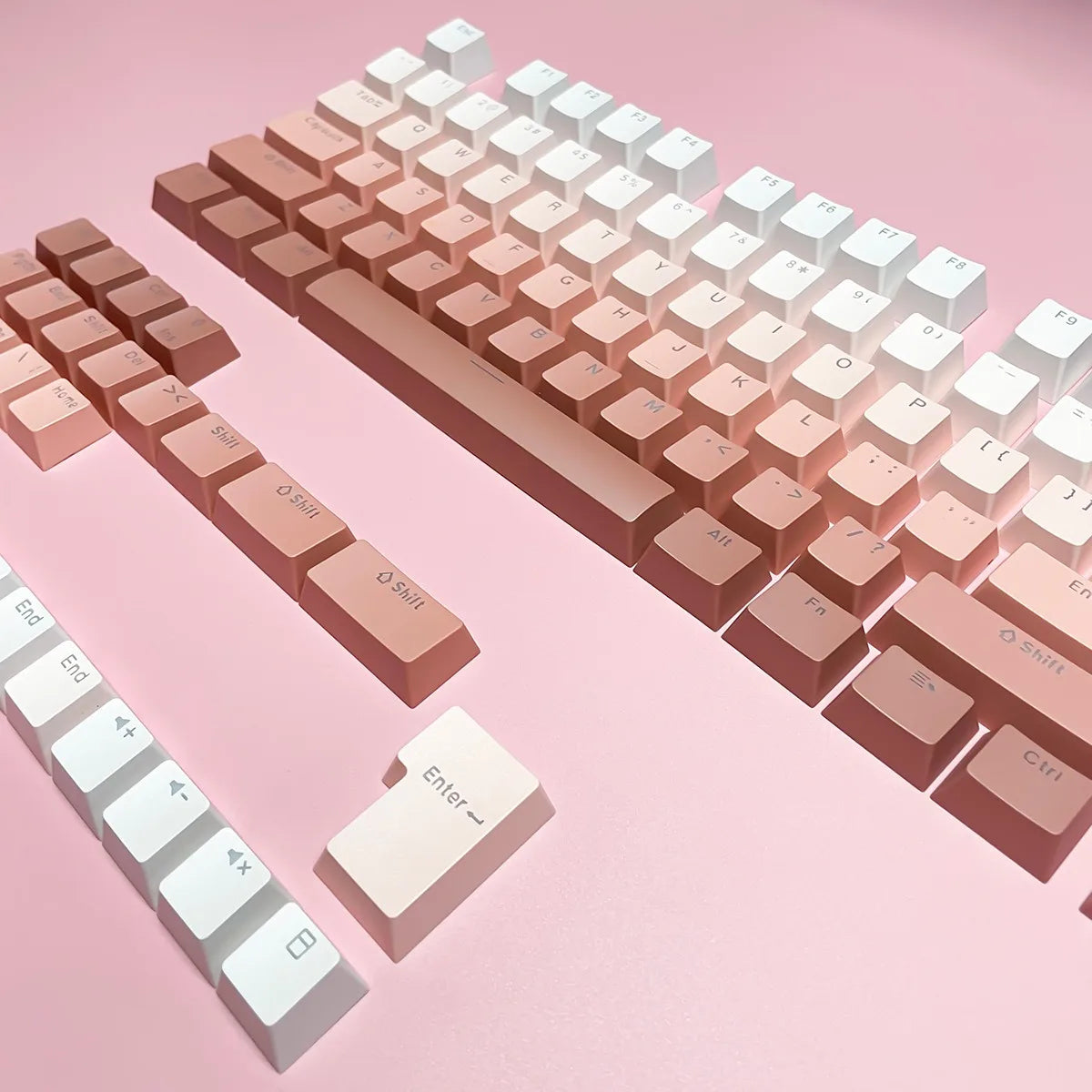 Teclas gamer RGB con retroiluminación degradada para teclado mecánico con interruptores MX, perfil OEM, PBT, blanco y azul, distribución ISO, teclas DIY