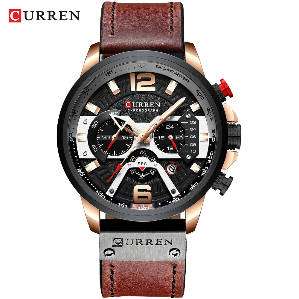 CURREN 8329 Men’s Watch – Casual sporty style, military-inspired design, leather strap, trendy chronograph, luxury watch from a leading brand