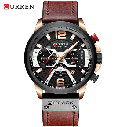 CURREN 8329 Men’s Watch – Casual sporty style, military-inspired design, leather strap, trendy chronograph, luxury watch from a leading brand