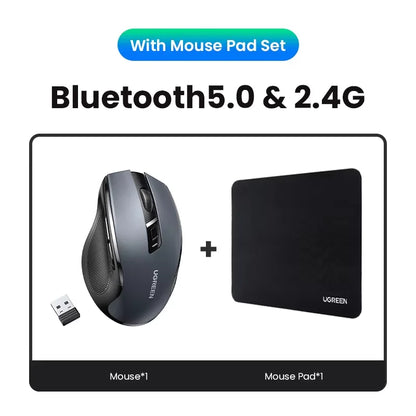 Rato sem fios UGREEN Bluetooth 5.0 ergonómico 4000DPI com 6 botões silenciosos para MacBook, tablet, portáteis, computador e PC, rato 2.4G