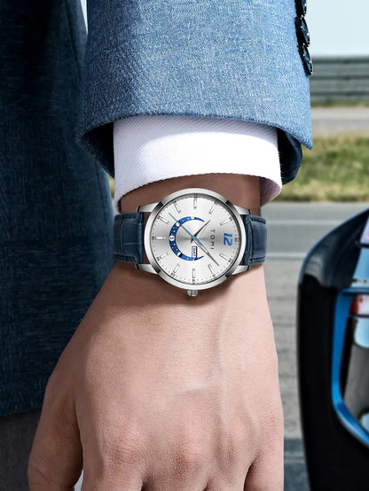 Orologio al quarzo TOMI, dallo stile elegante e professionale, con cinturino in pelle, cassa in lega e quadrante con lancette – Design di alta gamma, idea regalo per uomo