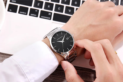 Hannah Martin férfi karóra, rozsdamentes acél tok, kvarc szerkezet, 41 mm-es számlap, üzleti stílus, naptárkijelzéssel (utánzat)