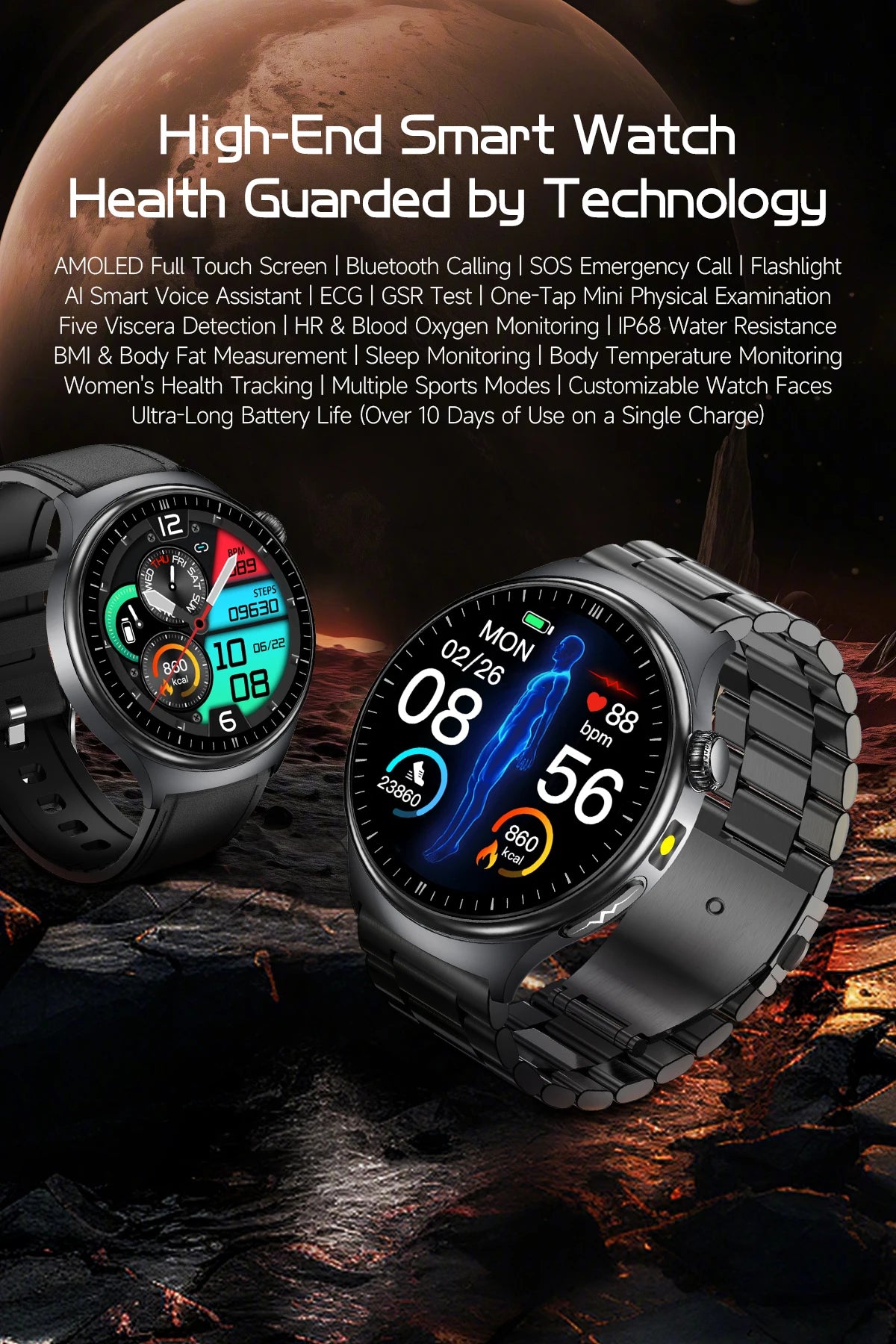 2026New AI-Diagnosis Care Smartwatch ECG+PPG Accurate Uric Acid Blood Pressure Body Fat Five organ Fitness Waterproof Smartwatch