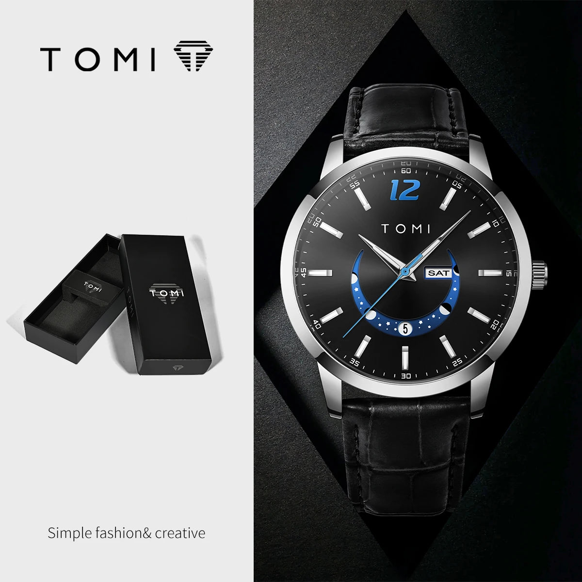 Orologio al quarzo TOMI, dallo stile elegante e professionale, con cinturino in pelle, cassa in lega e quadrante con lancette – Design di alta gamma, idea regalo per uomo