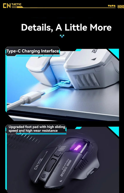 Rato Gaming Inphic A9 Pro Tri-Mode com Coluna de Luz Colorida, Indicador de Bateria, DPI Ajustável, Controlador Macro, Design Ergonómico, 12800DPI