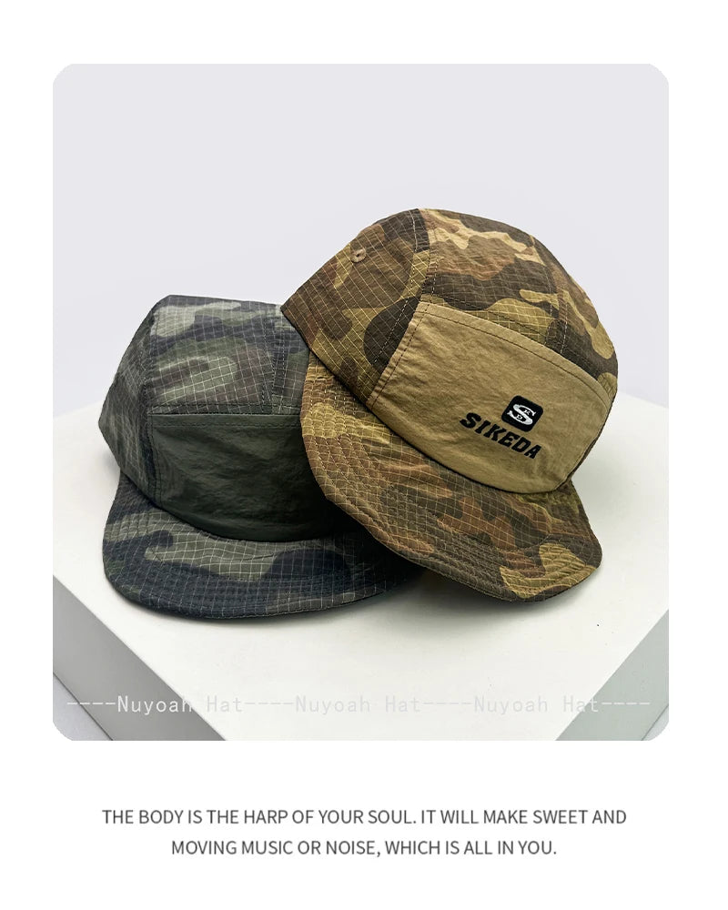 Unisex CAMO greitai džiūstančios beisbolo kepurės su siuvinėtomis raidėmis, apsaugančios nuo saulės, spalvų blokų dizaino, kvėpuojančios, asmeninės, su snapeliu, universalios