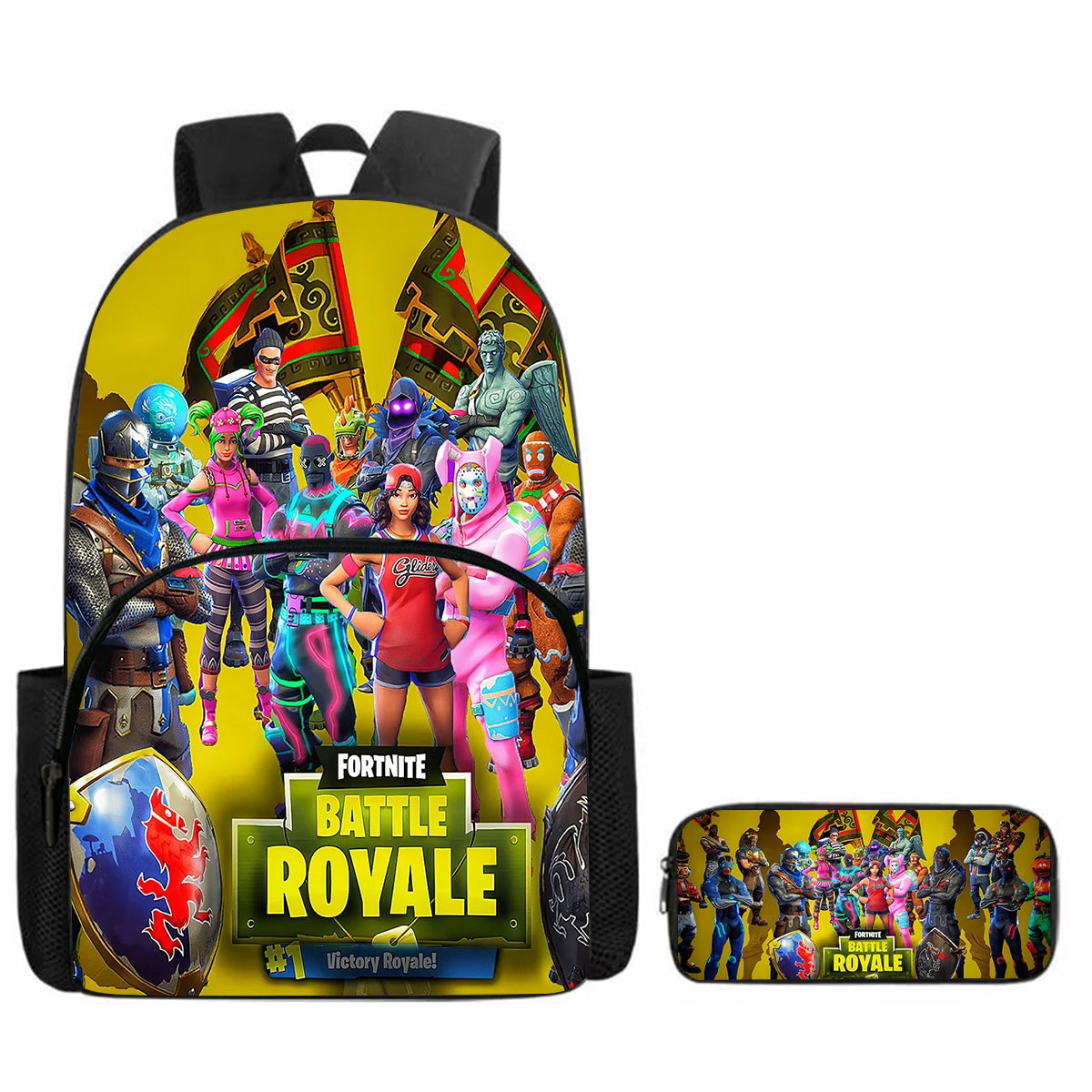 Mochila Fortnite Cartoon com Bolso Frontal e Estojo 2PCS - Conjunto Escolar para Meninos e Meninas dos 5 aos 8 Anos, Presente de Regresso às Aulas