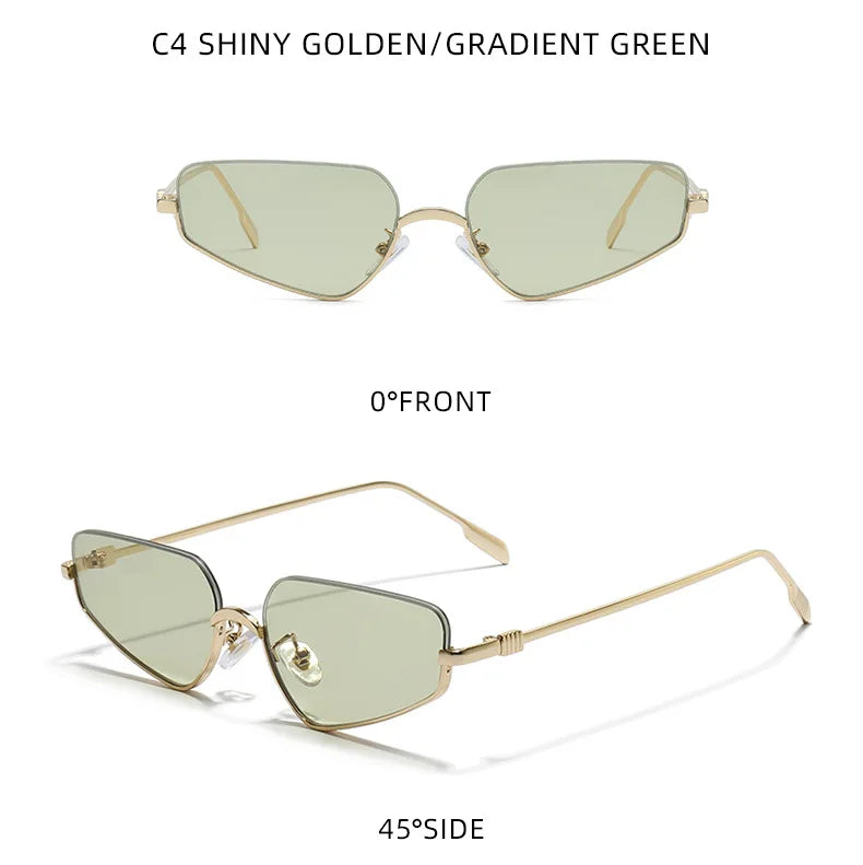 Vintage Semi-Rimless Polygon Punk Sunglasses Women 2026 Luxury Brand Cat Eye Metal Small Frame Sun Glasses Ladies Classic Shades