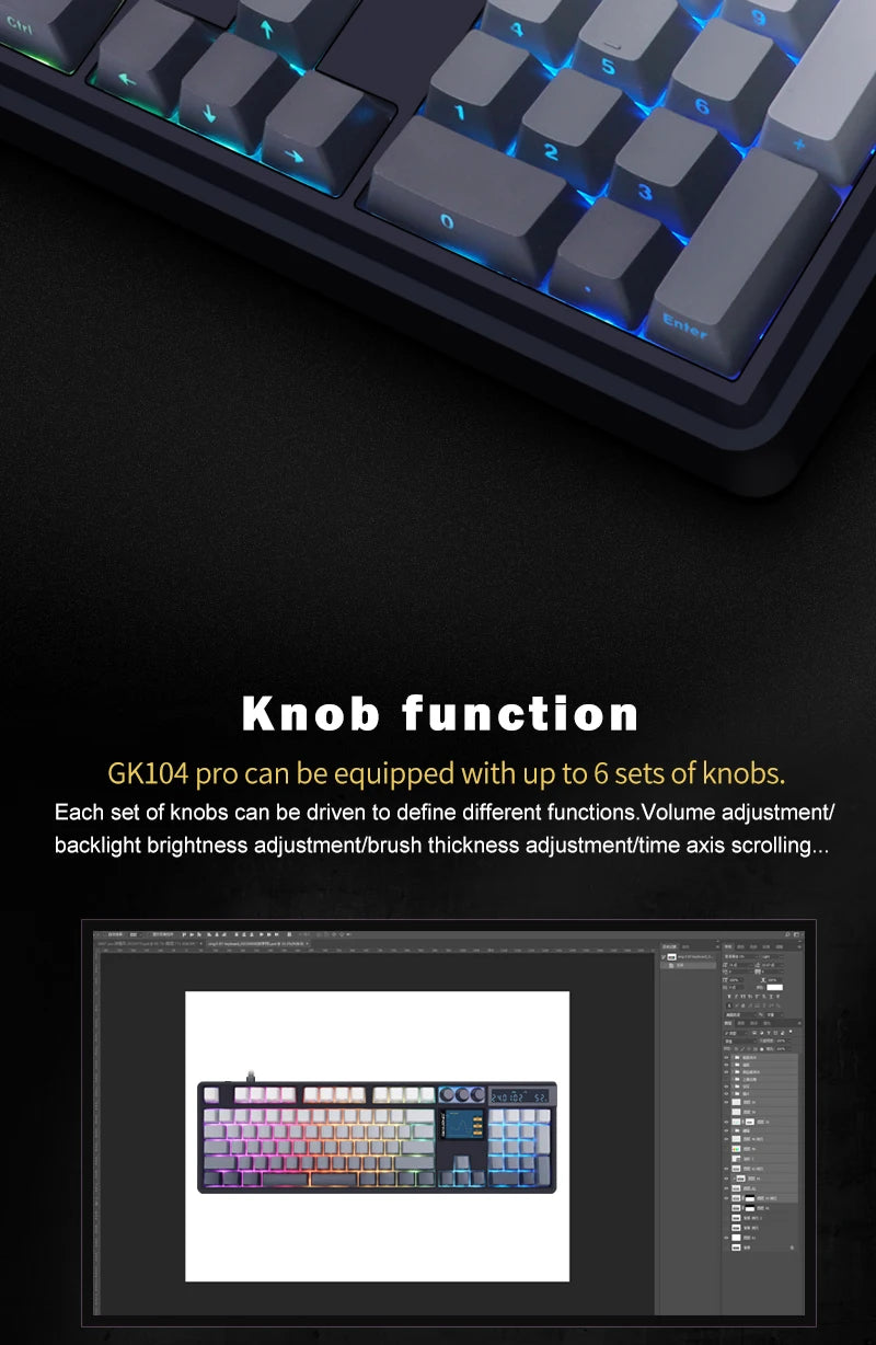 Teclado Mecânico Sem Fios SKYLOONG GK104 Pro 100% Personalizado com Switch Hot-Swap de Baixo Ruído para PC Gaming e Acessórios de Escritório