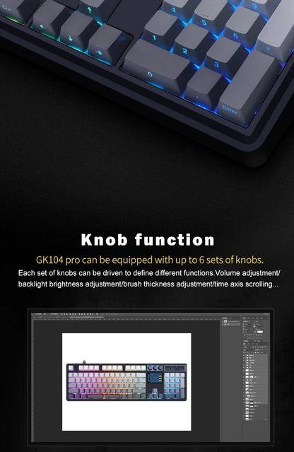 Teclado Mecânico Sem Fios SKYLOONG GK104 Pro 100% Personalizado com Switch Hot-Swap de Baixo Ruído para PC Gaming e Acessórios de Escritório