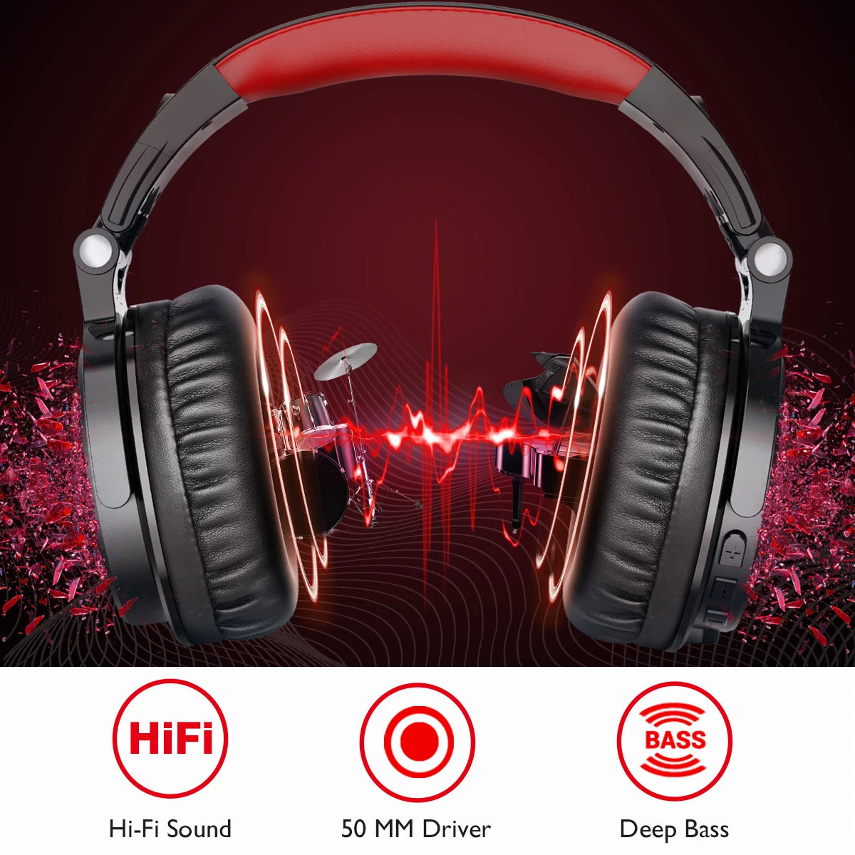 Cuffie da gaming wireless Bluetooth 5.2 OneOdio 110H – Autonomia di 110H, cuffie over-ear con bassi profondi e microfono, headset 2-in-1 cablato e wireless per PC PS4