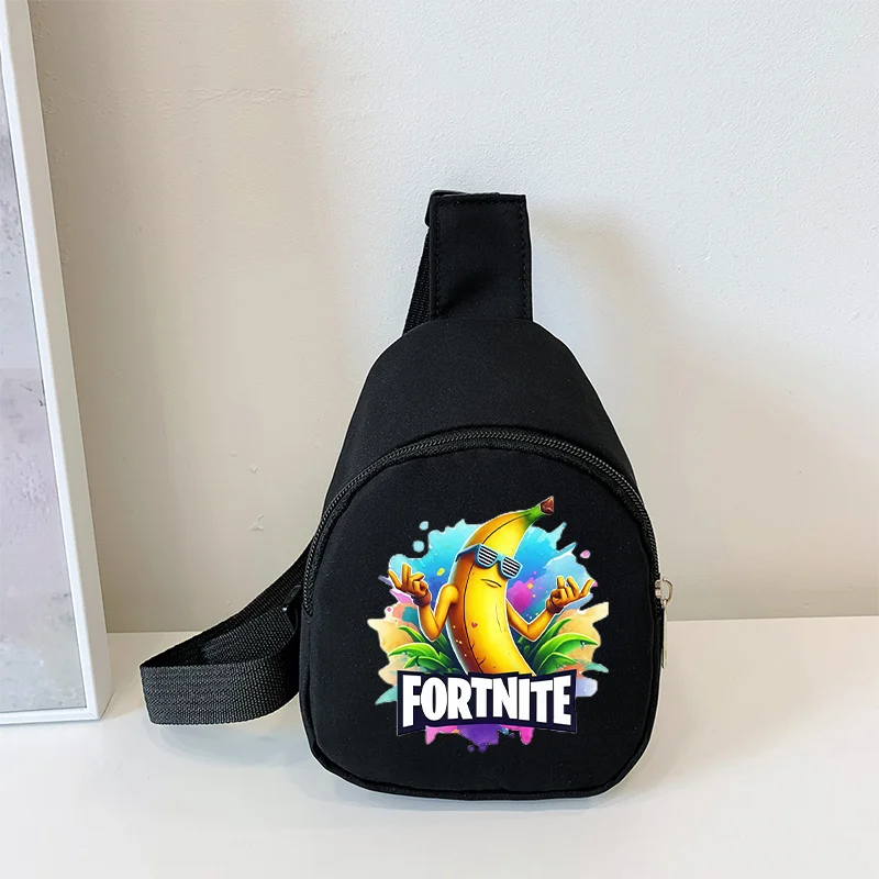 Fortnite Crossbody Bag Game Printed Kids Mini Chest Bag Classic Black Shoulder Bag Wallet Suitable for School Outdoor Activities