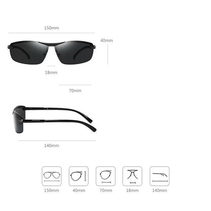 KLASSNUM Men Fashion Cycling Rimless Sunglasses Photochromic Polarized Shades Color Changing Fishing Car Driving Yellow Glasses