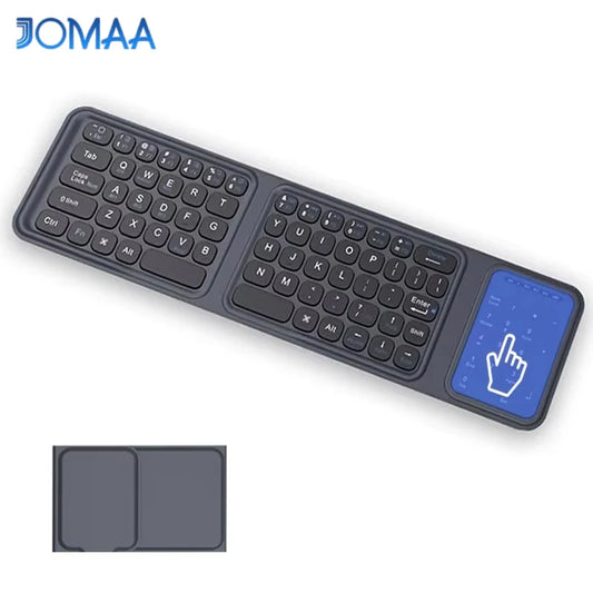 Jomaa Bluetooth Foldable Keyboard, Tri-Fold Wireless Keyboard, PU Leather Cover 3 Device Connections, for Tablet Phone Laptop