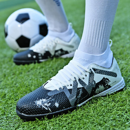 TF Turf Soccer Shoes PU Fabric Breathable Upper Rubber Sole Wear-Resistant Anti-Slip Men Women Kids Youth Training Sneakers