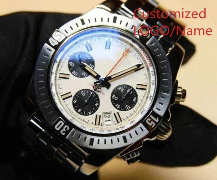 A989 Store Customized Watch Fashion Sport Quartz Watch for Men Chronograph Sapphire Glass Silver Rose Rotating Bezel