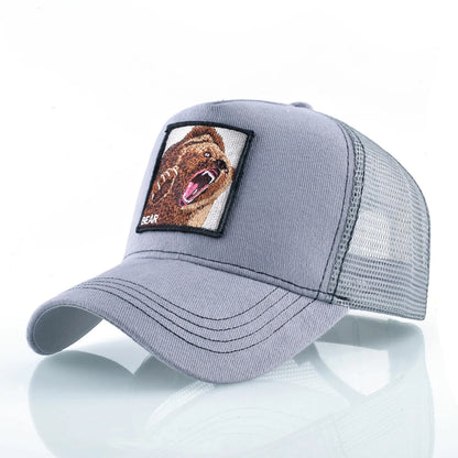 Four Seasons Snapback Baseball Cap Men Fashion Bear Embroidery Hip Hop Hat Women Outdoor Breathable Mesh Trucker Hat