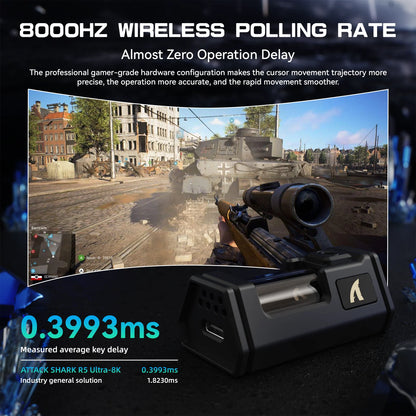 Mouse de gaming wireless ATTACK SHARK R5 Ultra 8K din fibră de carbon, cu senzor 42000 DPI-PAW3950 MAX - ultra-ușor, 39g, pentru Win/Mac