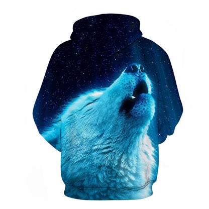 Herren-Hoodie mit Wolf-Grafik, 3D-Print, Outdoor- und Streetwear-Design, Kapuze und Fronttasche