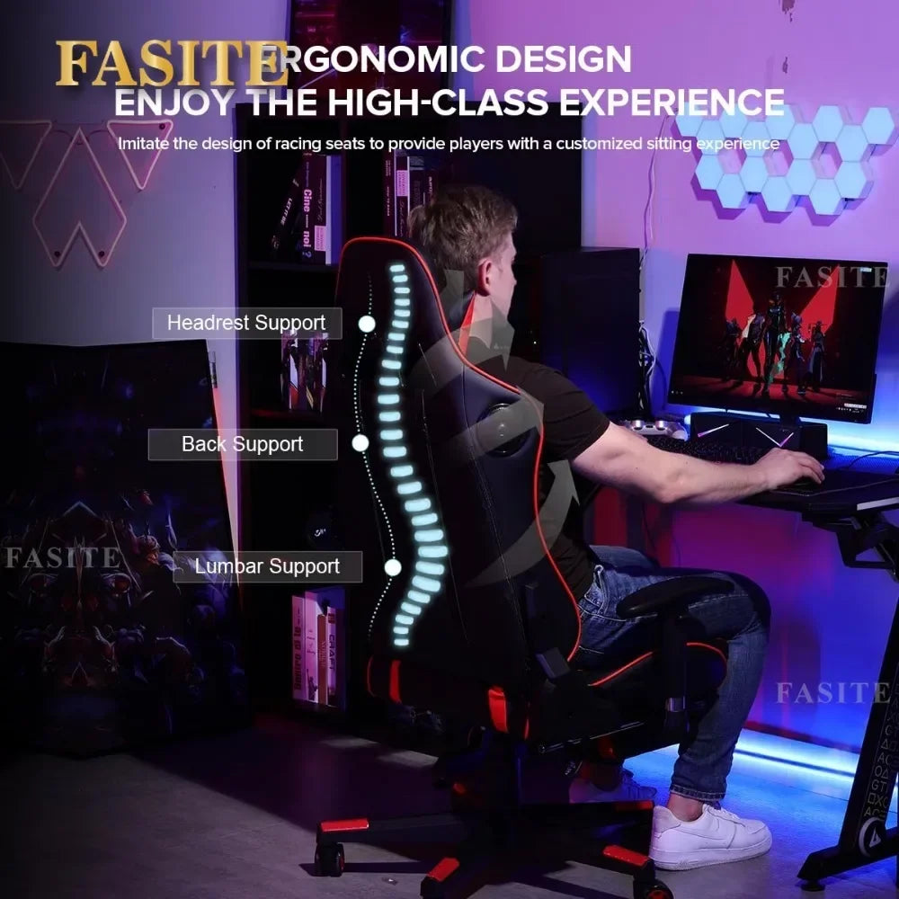 Ergonomic Gaming Chair with Footrest, Bluetooth Speakers, Reclining Computer Desk Chair, Adjustable Height Video Game Chair for Office