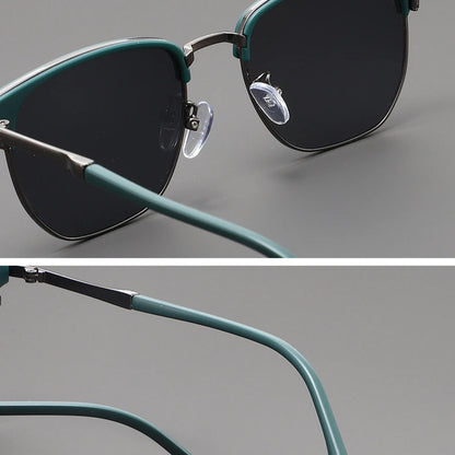 Handsome Half Frame Sunglasses Personalized Retro Rectangular Design Black Gray Eyeglass Lenses UV Resistant Sunglasses