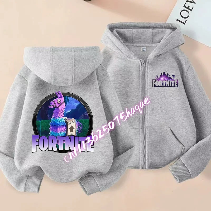 New Fortnite Child Zip-Up Hoodie Cartoon Anime Hoodies Casual Breathable Kids Boys Coat Jackets 2026 Spring Children Clothing