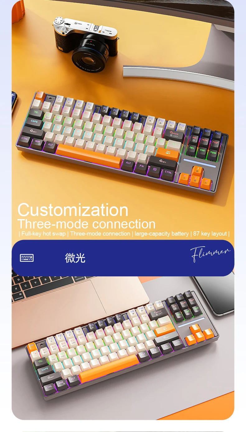 SMAILWOLF MK87 teclado mecânico sem fios Bluetooth para e-sports, com teclas completas, hot-swap e personalização