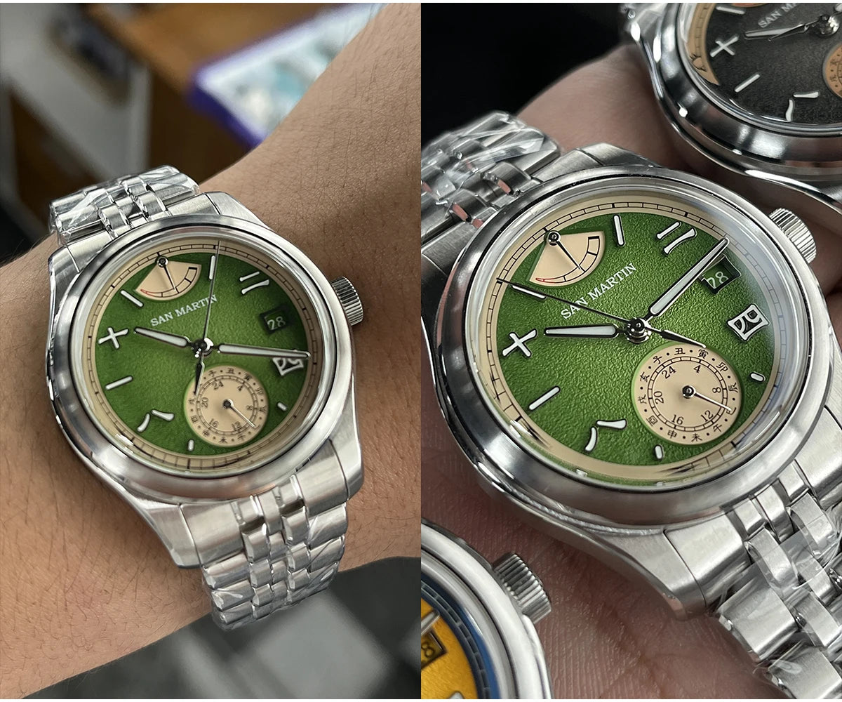 San Martin 39mm Miyota 9132 Power Reserve Display Men Luxury Sport Watch Automatic Mechanical Waterproof Original Design SN0144