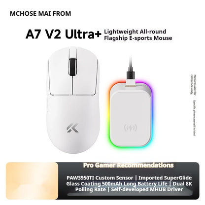 MCHOSE A7 V2 Ultra+ Wireless Mouse Tri-Mode Lightweight Paw3950 Ti 42000dpi 500mah Pc Esports Laptop Gaming Mice Accessories
