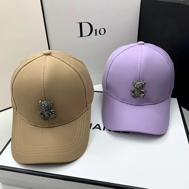 Șapcă de baseball de vară pentru femei, creată de un designer de modă, cu motiv „Ursul sălbatic coreean”, cu strasuri, șepci de soare, șepci de stradă K-pop, viziere pentru exterior, șapcă hip-hop