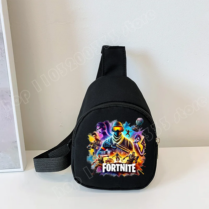 Fortnite Crossbody Bag Game Printed Kids Mini Chest Bag Classic Black Shoulder Bag Wallet Suitable for School Outdoor Activities