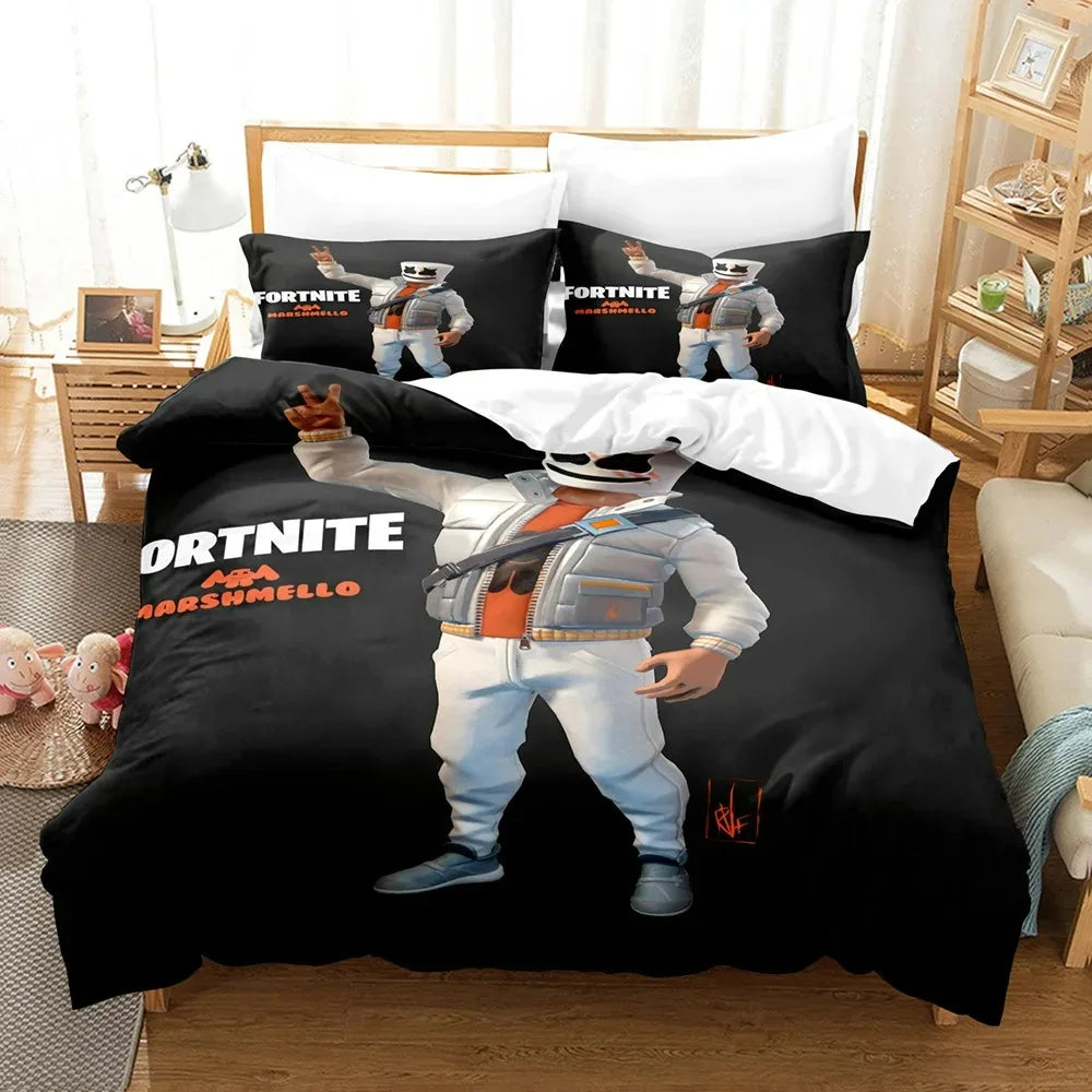 F-Fortnite 3PCS Bedding Set Battle Royale Kids Duvet Cover Quilt Pillowcase Double Size Victory Game Bedroom Linen Decoration