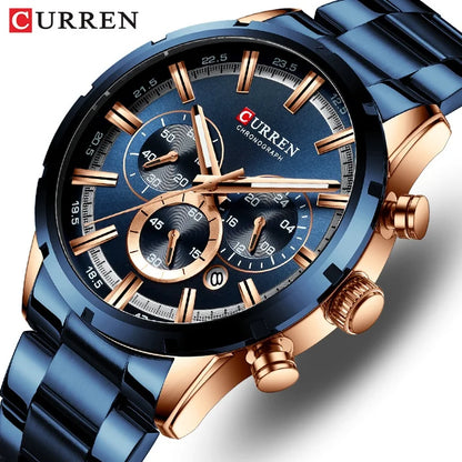 CURREN Men’s Watch – Luxury sports chronograph, quartz movement, all-steel, water-resistant