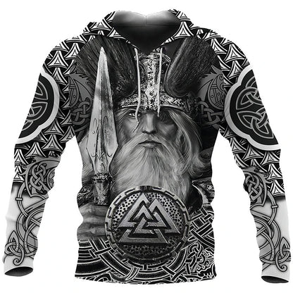 2024 Mens Hoodies Eagle Tattoo Pattern Vikings 3D Printed Fashion Casual Harajuku Hip Hop Autumn And Winter Oversized Sudaderas