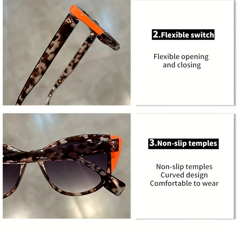 New Glossy Red Black Color-Block Gradient Cat-Eye Sunglasses Chic Women's Glasses with Anti-Glare Lenses for Fashionable Travel