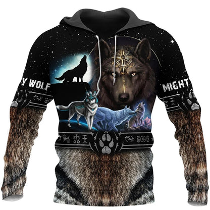Felpa con cappuccio e felpa da uomo unisex casual autunnale New Wolf Tattoo Vegvisir nero bianco 3D con stampa integrale