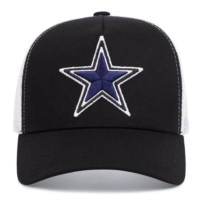 Simple symbol five-pointed star Embroidery outdoors  baseball cap Summer breathability Hip hop mesh cap trucker hat