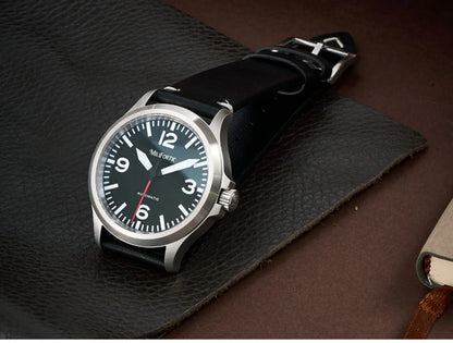 Milifortic Military Watch 39mm NH38 Automatic Mechanical Movement Retro Sapphire Crystal BGW9 Lume Leather Strap 10Bar Watch Men